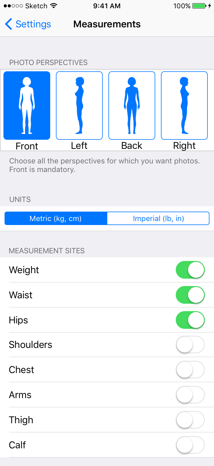 Kapowski Measurement Settings Screen